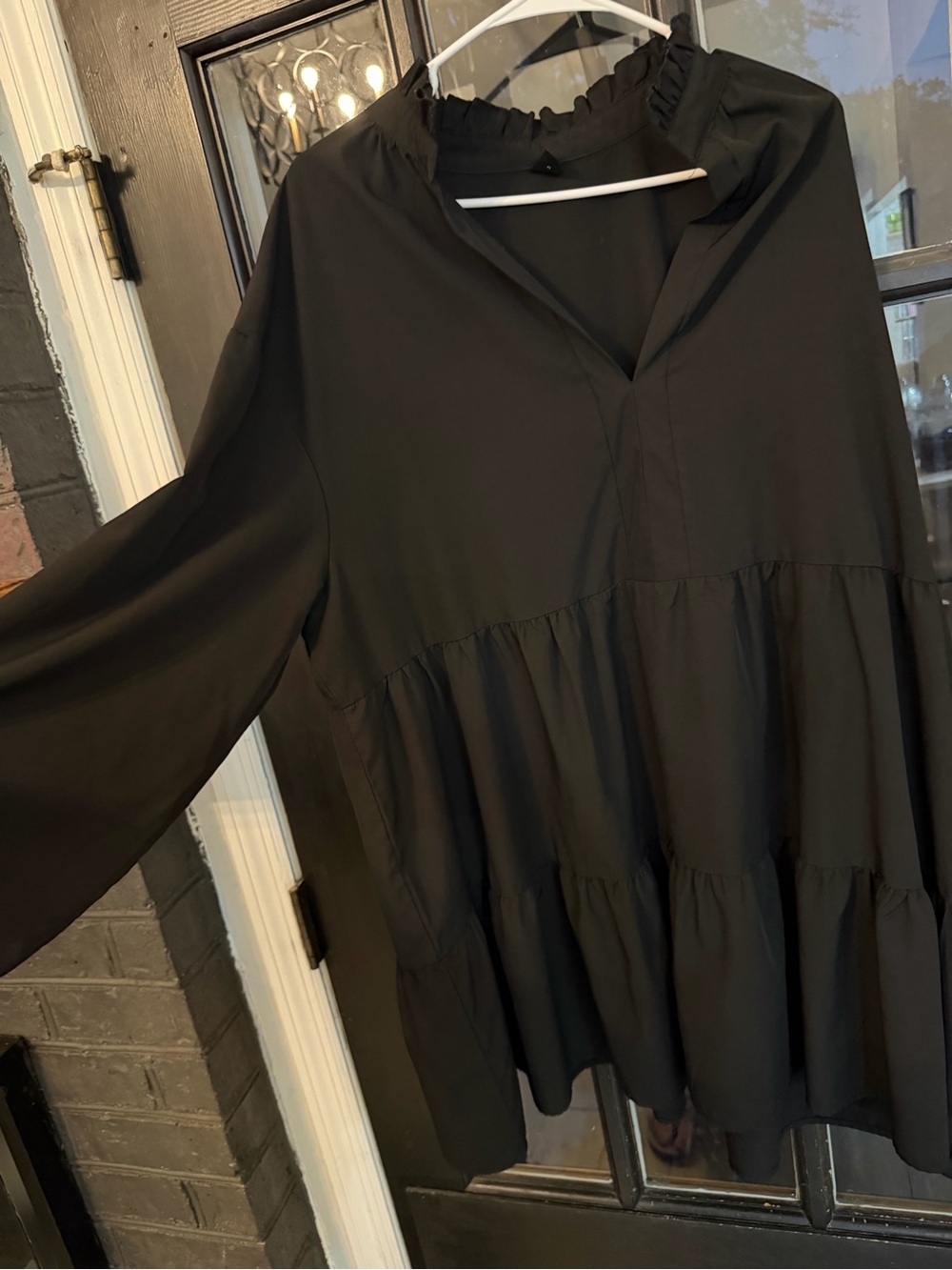 Flowy Black Ruffled V-Neck Women's dress (4x)